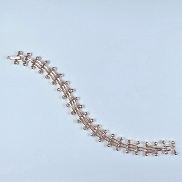 Modernist Sterling Silver DNA Ball & Bead Bar Link Sterling Silver VTG Bracelet - Picture 6 of 8